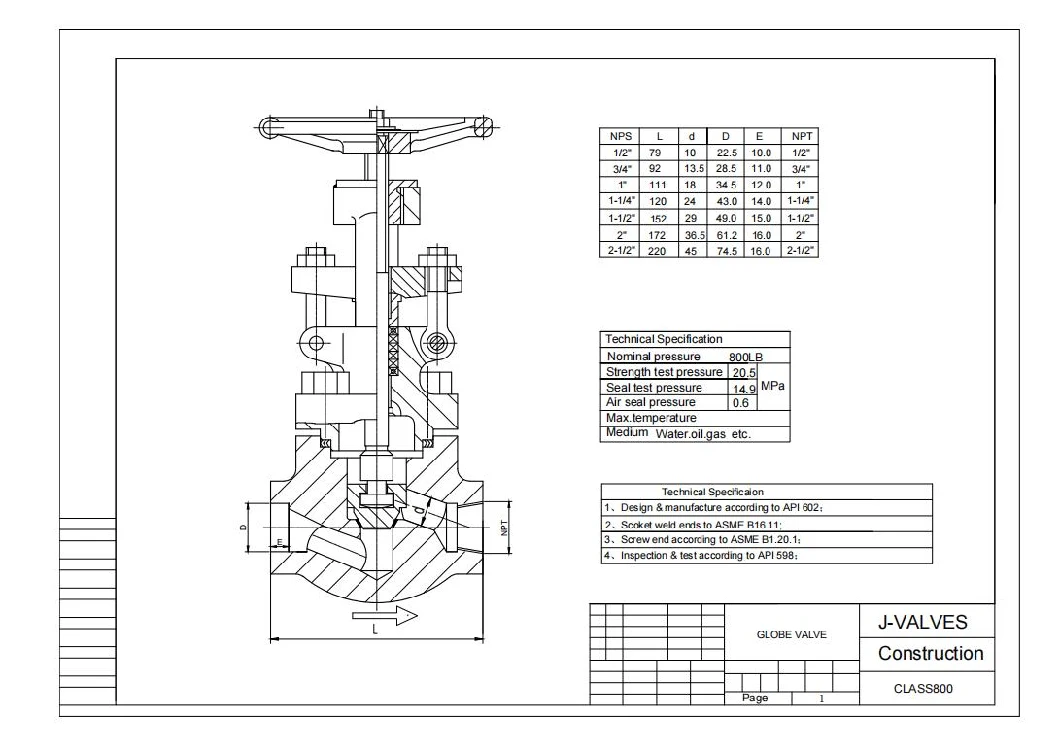 API602 Stainless Steel/Carbon Steel/A105/FL2/F11/F22/F5/F304/F316/F321 Flange & Thread & Butt Weld & Socket Weld Forged Steel Check Gate Globe Valve